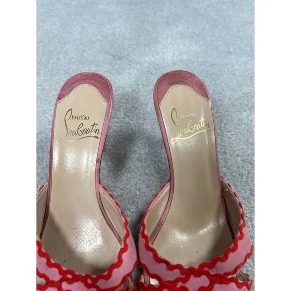 Christian Louboutin Vintage Pink Suede Scalloped Crisscross Rare Red Bottoms 37 - Picture 3 of 10